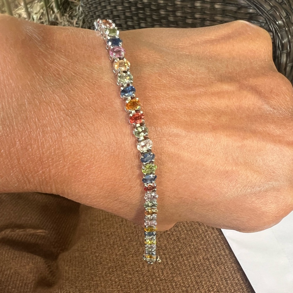 18k Gold @ Silver Multiple Colors Natural Sapphire Bracelet